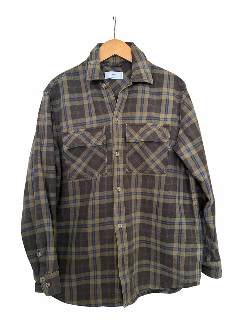 TNA Olive & Blue Plaid Flannel Button-Up